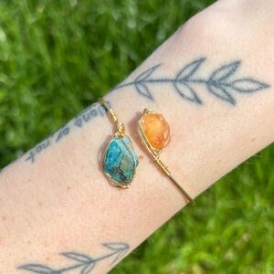 Fire opal and chrysocolla bangle bracelet